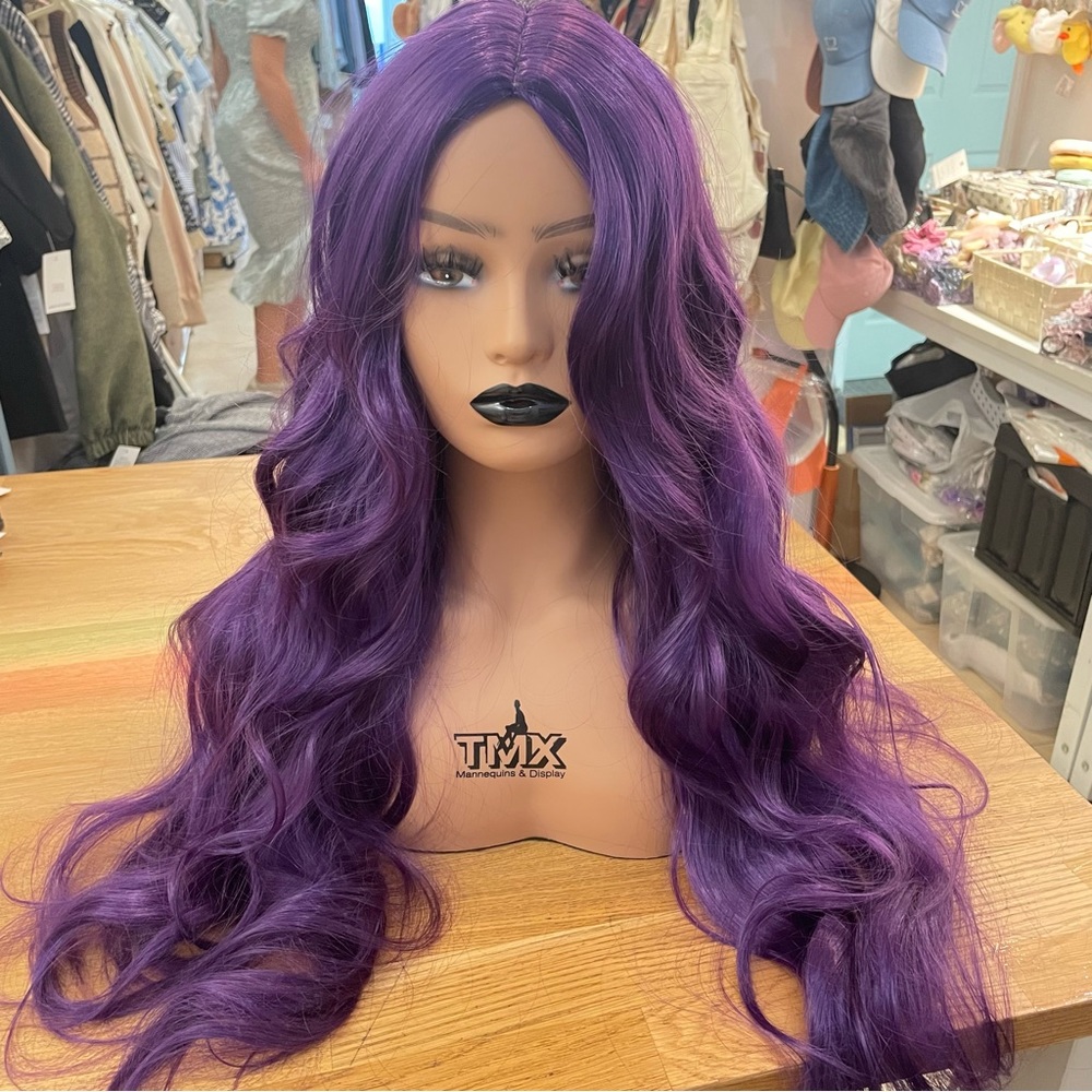 Human hair blend purple wig